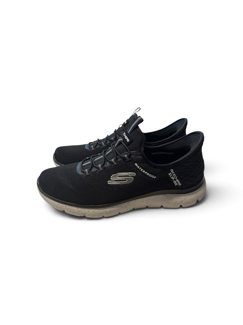 Skechers Men's Black Slip-On Athletic Sneakers with Grey Sole